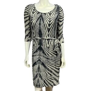 Mlle Gabrielle Zebra Print Sweater Dress Black White Abstract 3/4 Sleeve Medium